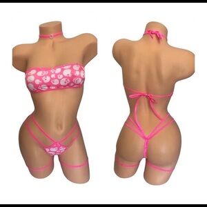 Pink Skull Print Women's Bikini Set